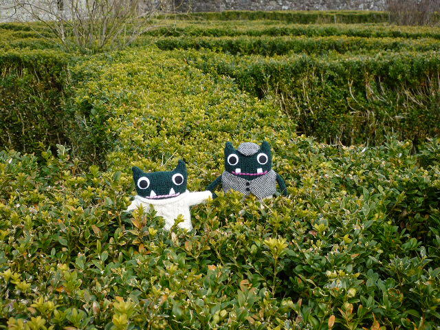 Paddy & Plunkett in the Knot Garden at Tully Castle - CrawCrafts Beasties/Heather Crawford