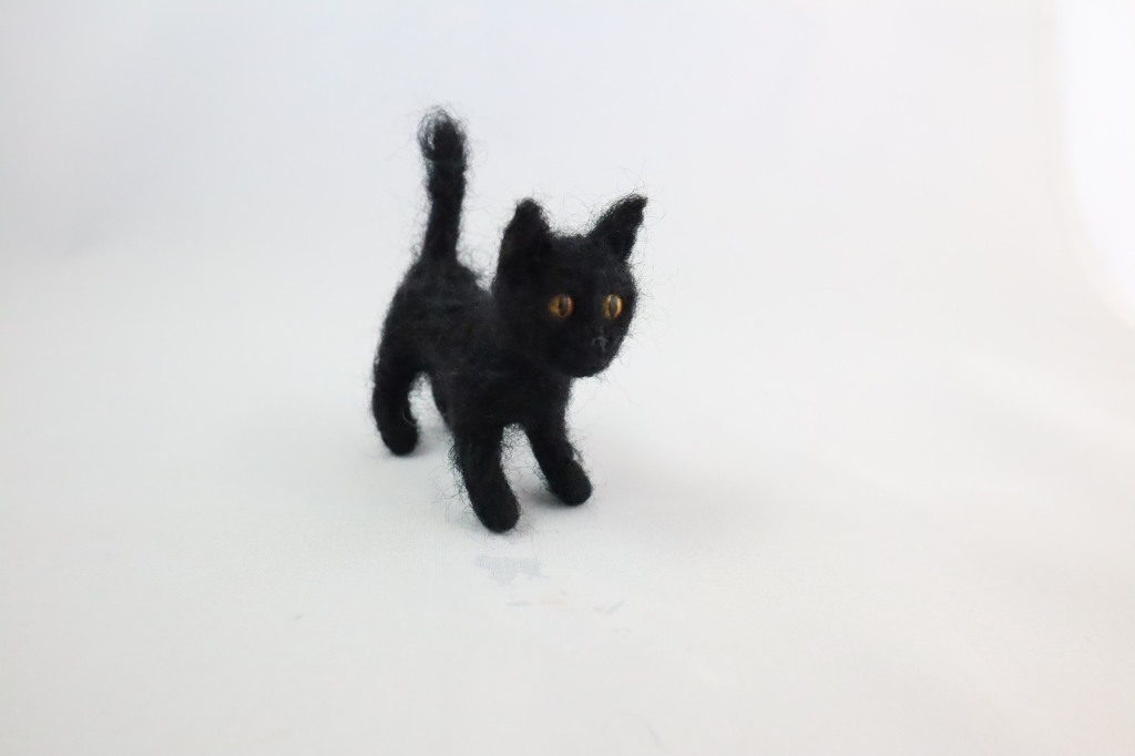 Black Miniature Needle-Felted Cat by CrawCrafts Beasties